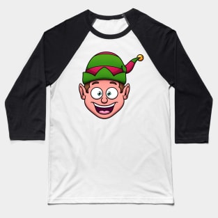 Cute Christmas Elf Face Baseball T-Shirt